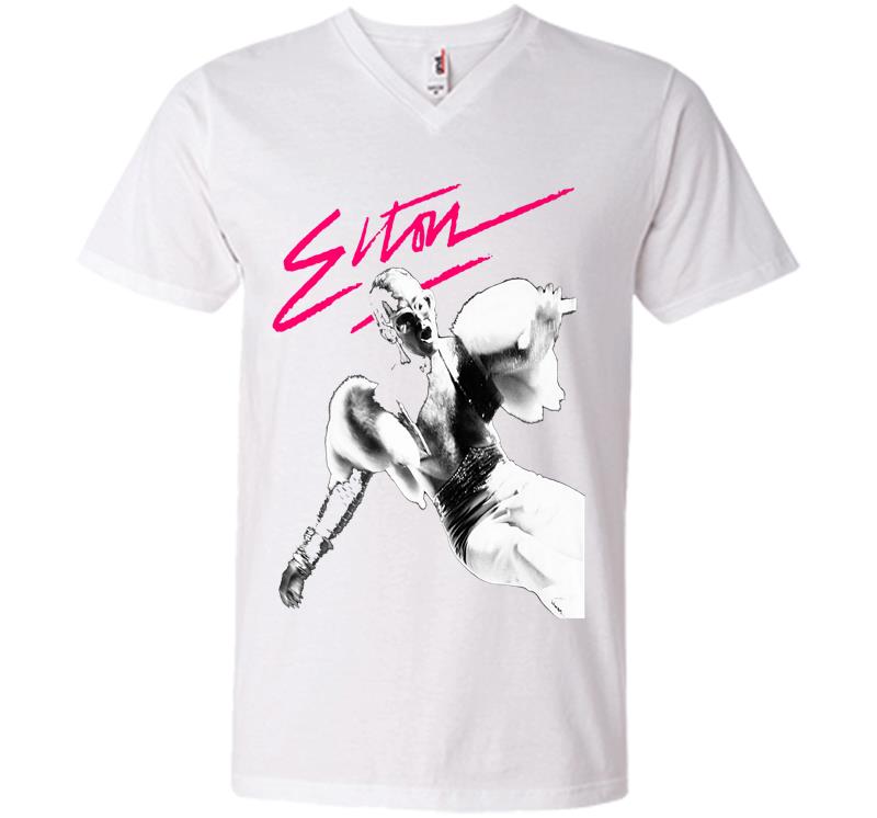 Inktee Store - Elton John Official Pink Brush Photo Premium V-Neck T-Shirt Image
