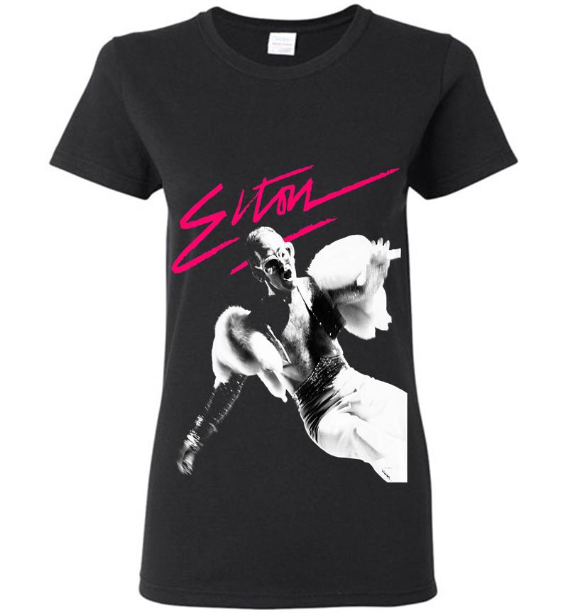 Elton John Official Pink Brush Photo Premium Womens T-shirt