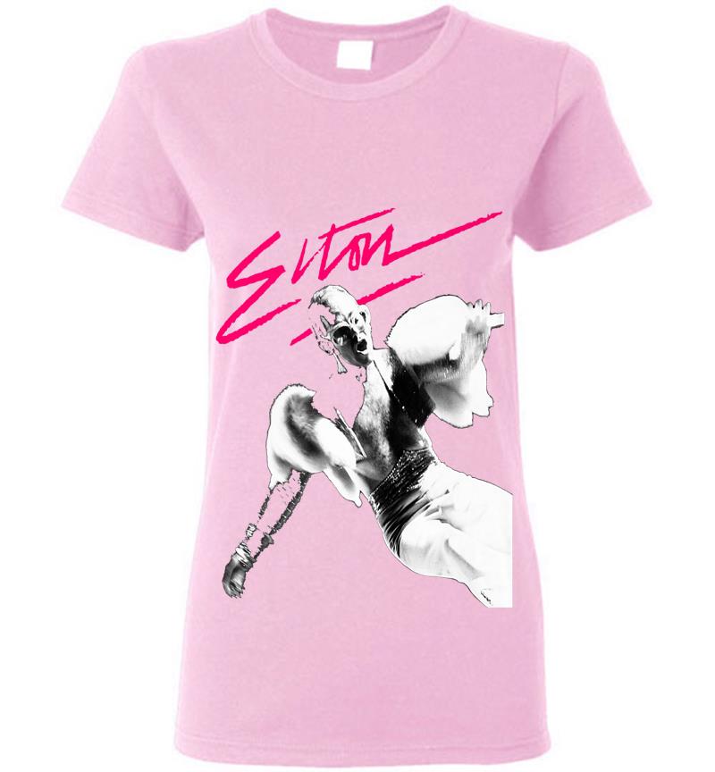 Inktee Store - Elton John Official Pink Brush Photo Premium Womens T-Shirt Image