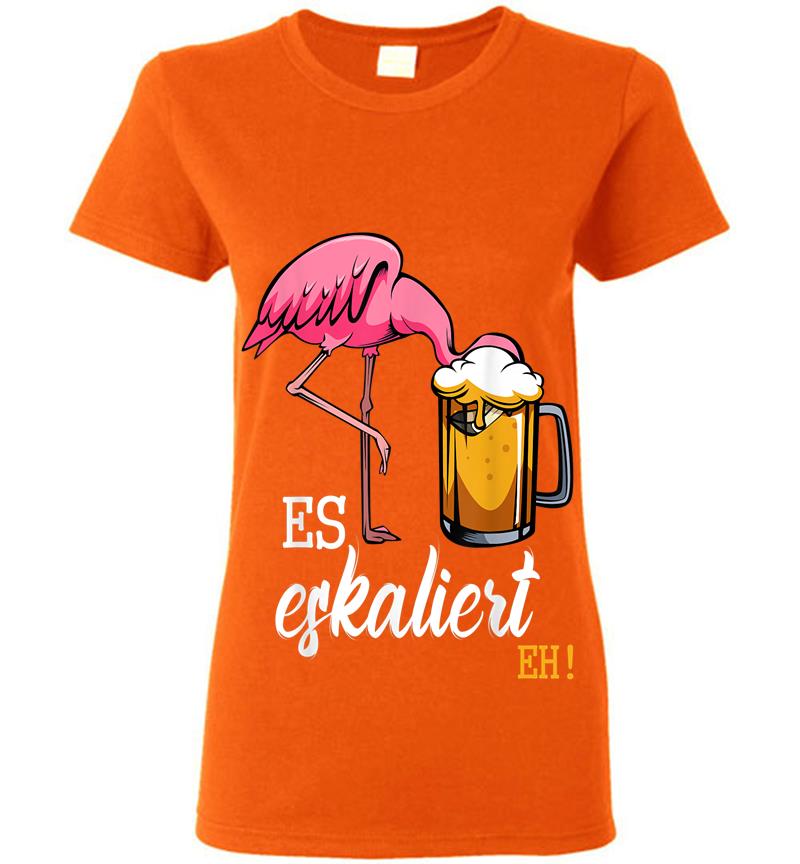 Inktee Store - Es Eskaliert Eh Flamingo Bier Disko Festival Party Lustig Womens T-Shirt Image