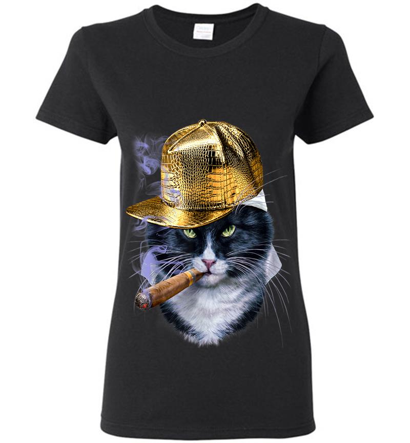 Evil Bicolor Katze In Hip Hop Rapper Cap Womens T-Shirt