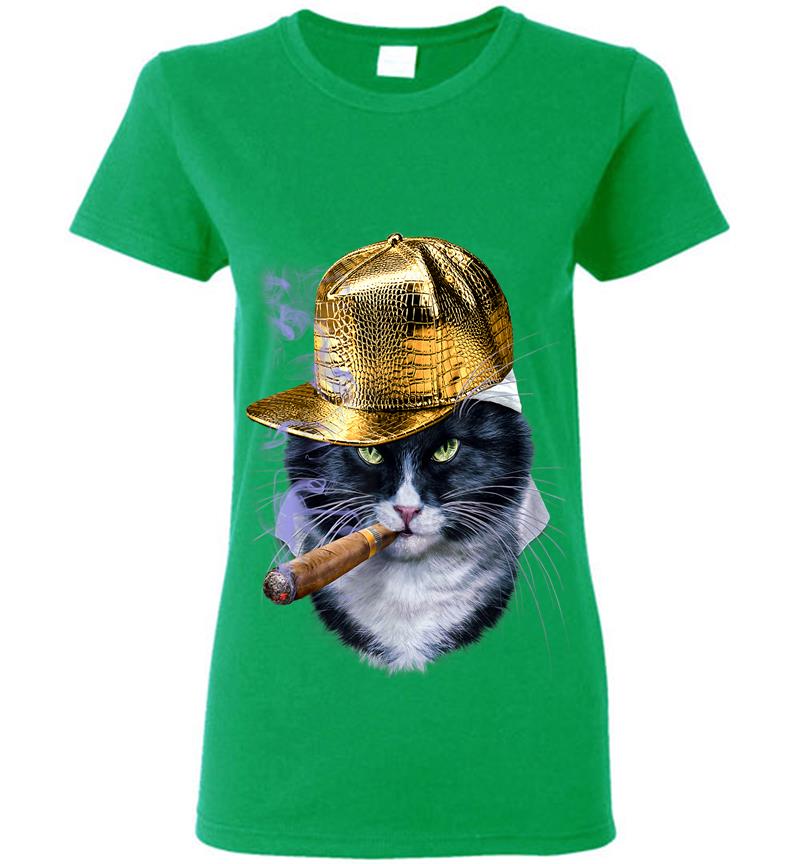 Inktee Store - Evil Bicolor Katze In Hip Hop Rapper Cap Womens T-Shirt Image