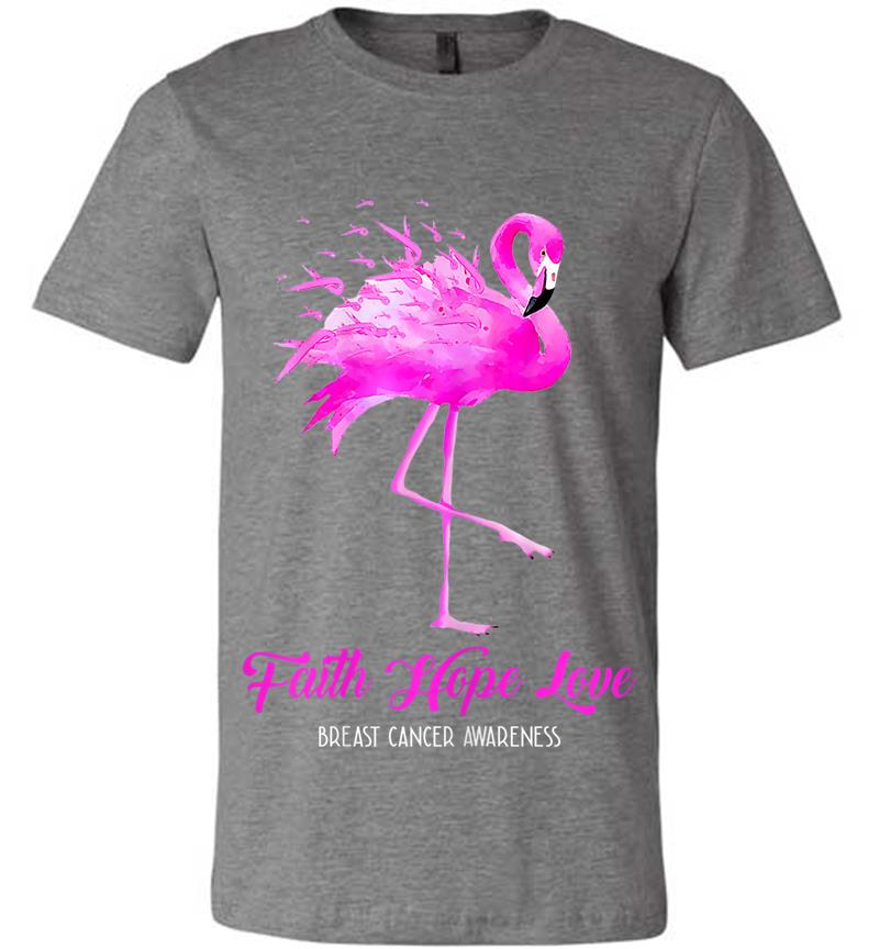 Inktee Store - Faith Hope Love Pink Flamingo Ribbon Breast Cancer Awareness Premium T-Shirt Image