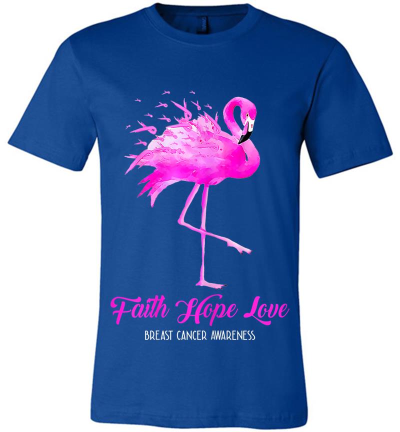 Inktee Store - Faith Hope Love Pink Flamingo Ribbon Breast Cancer Awareness Premium T-Shirt Image