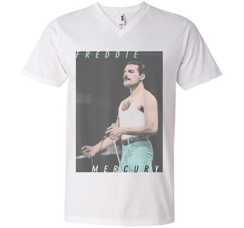Inktee Store - Freddie Mercury Official Blue Jeans Live Icon V-Neck T-Shirt Image