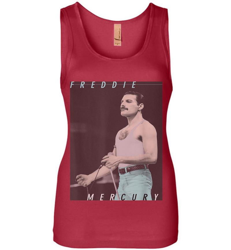Inktee Store - Freddie Mercury Official Blue Jeans Live Icon Womens Jersey Tank Top Image