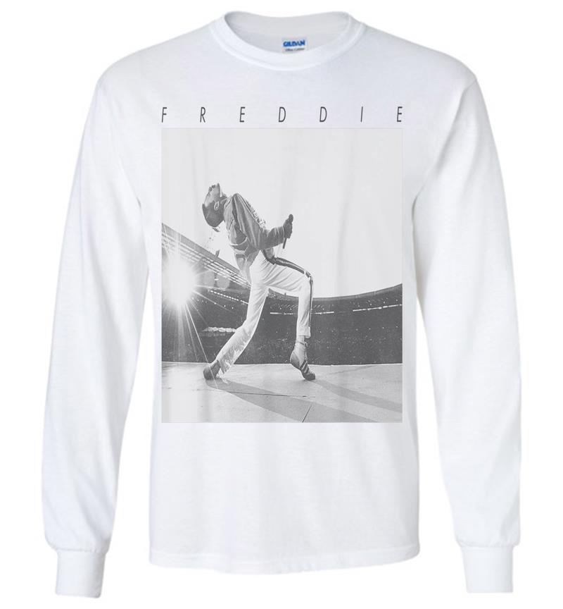 Inktee Store - Freddie Mercury Official Howl Stage Icon B&Amp;W Photo Long Sleeve T-Shirt Image