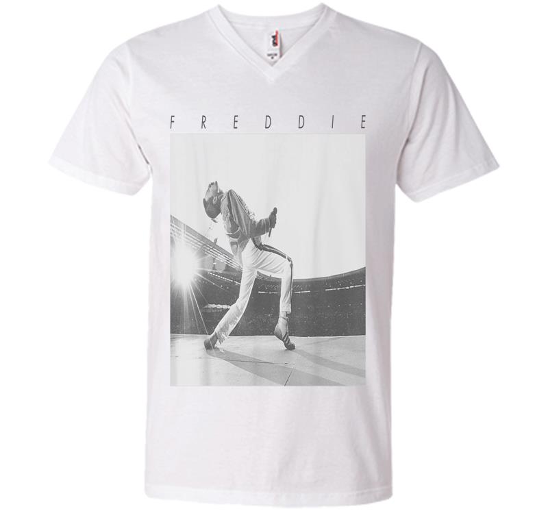 Inktee Store - Freddie Mercury Official Howl Stage Icon B&Amp;W Photo V-Neck T-Shirt Image