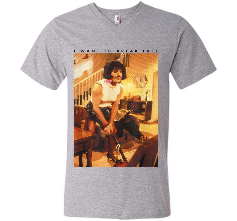 Inktee Store - Freddie Mercury Official I Want To Break Free Hoover V-Neck T-Shirt Image