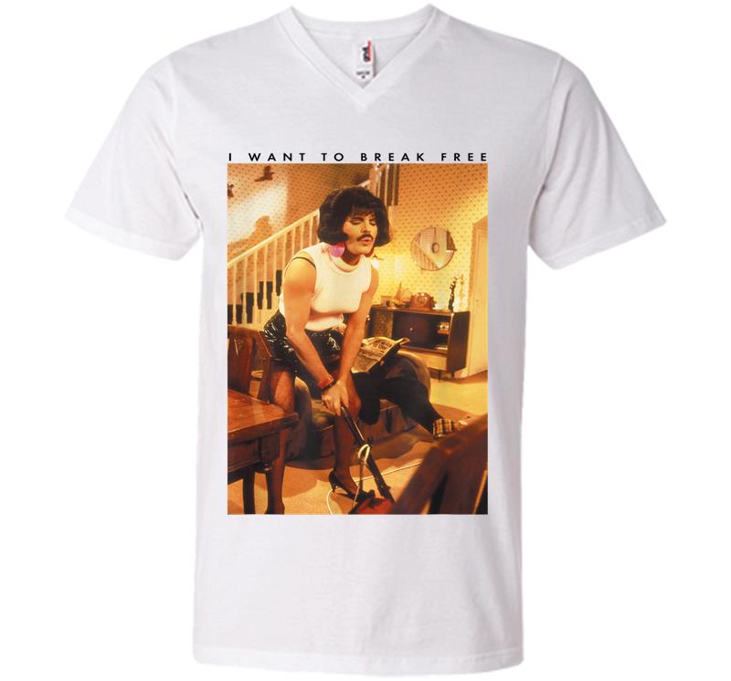 Inktee Store - Freddie Mercury Official I Want To Break Free Hoover V-Neck T-Shirt Image