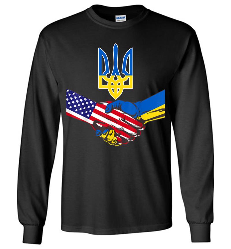 Free Ukraine Ukrainian Us Flag Solidarity With Ukraine Long Sleeve T-Shirt