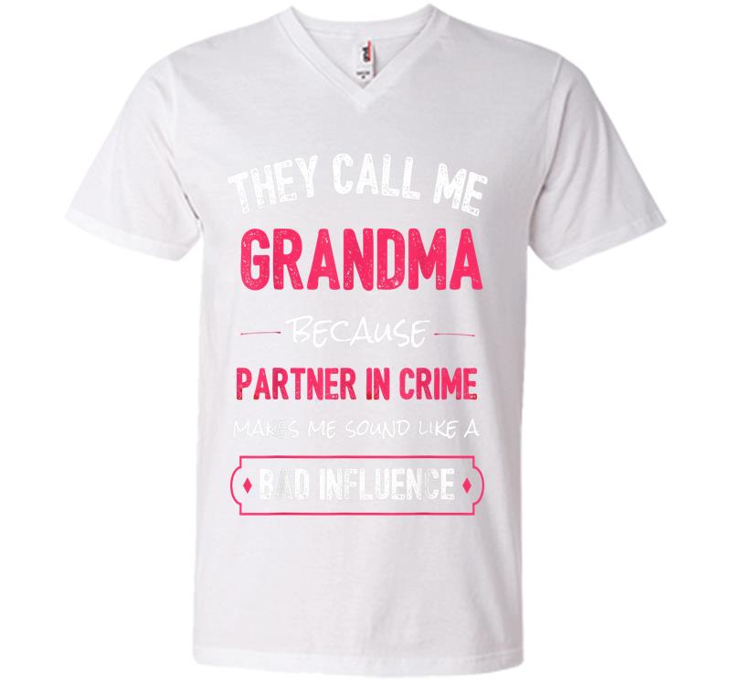 Inktee Store - Funny Grandma , Grandma Partner In Crime V-Neck T-Shirt Image