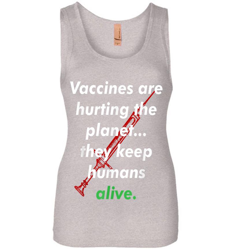 Inktee Store - Funny Pro Vaccination, Vaccines Are Hurting The Planet Womens Jersey Tank Top Image