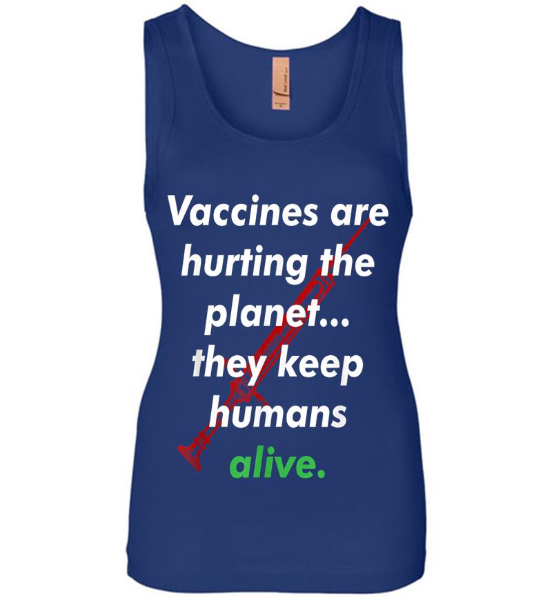 Inktee Store - Funny Pro Vaccination, Vaccines Are Hurting The Planet Womens Jersey Tank Top Image