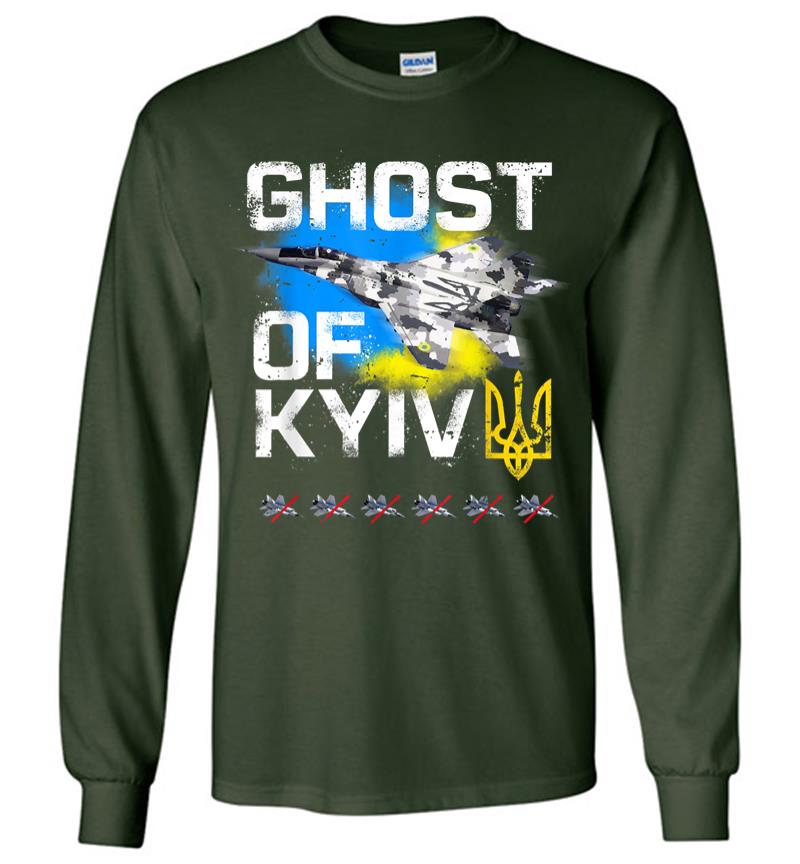 Inktee Store - Ghost Of Kyiv Ukraine Fighter Jet Long Sleeve T-Shirt Image