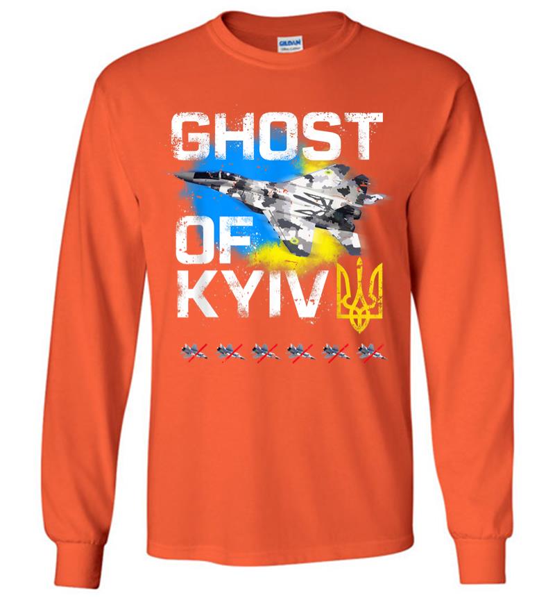 Inktee Store - Ghost Of Kyiv Ukraine Fighter Jet Long Sleeve T-Shirt Image