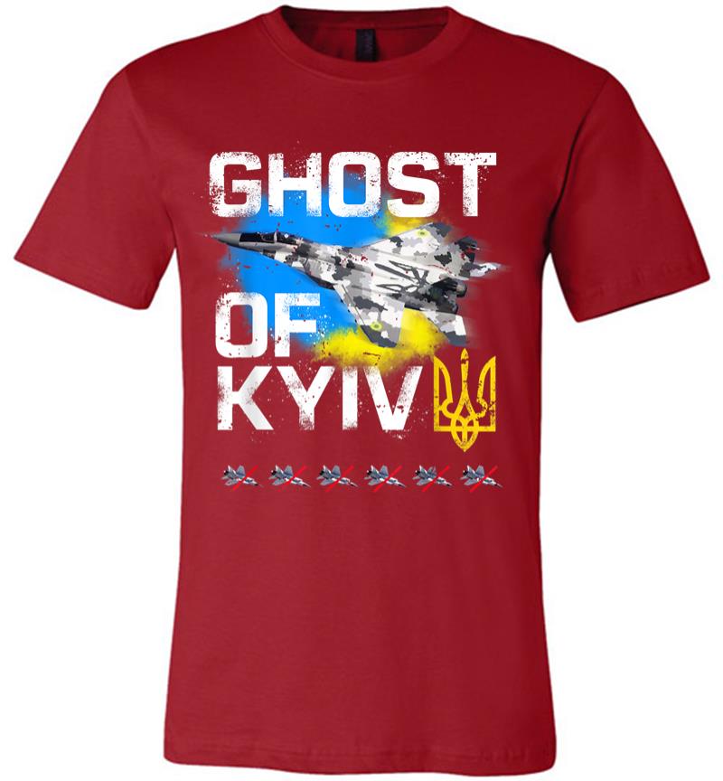 Inktee Store - Ghost Of Kyiv Ukraine Fighter Jet Premium T-Shirt Image