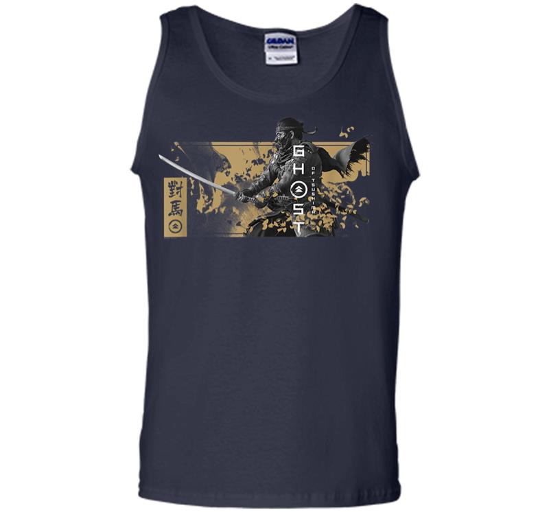 Inktee Store - Ghost Of Tsushima Katana With Falling Leaves Men Tank Top Image