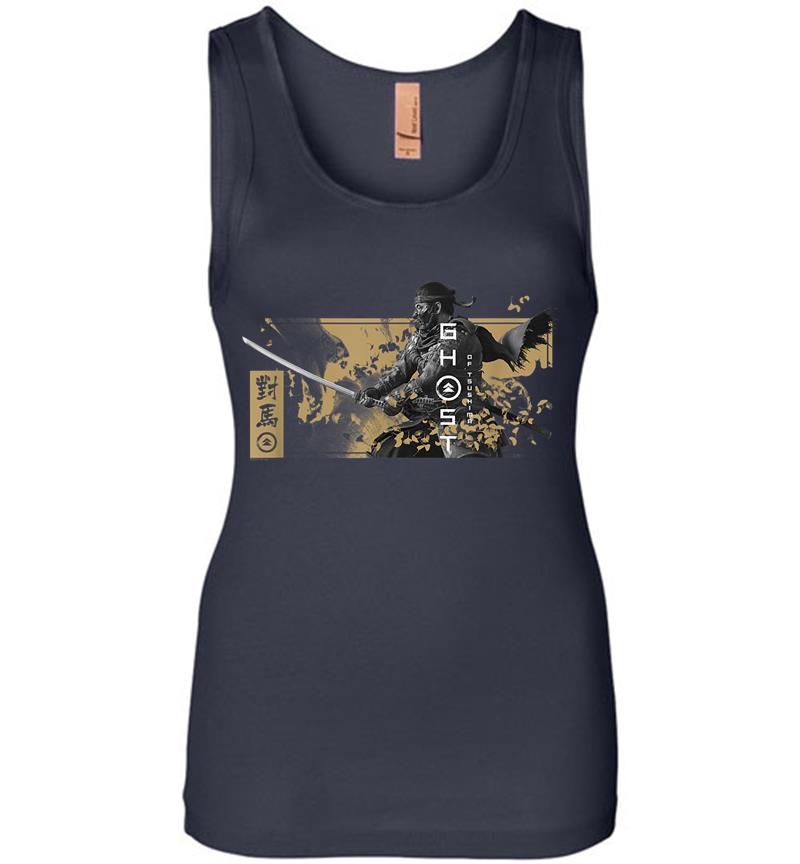 Inktee Store - Ghost Of Tsushima Katana With Falling Leaves Women Jersey Tank Top Image