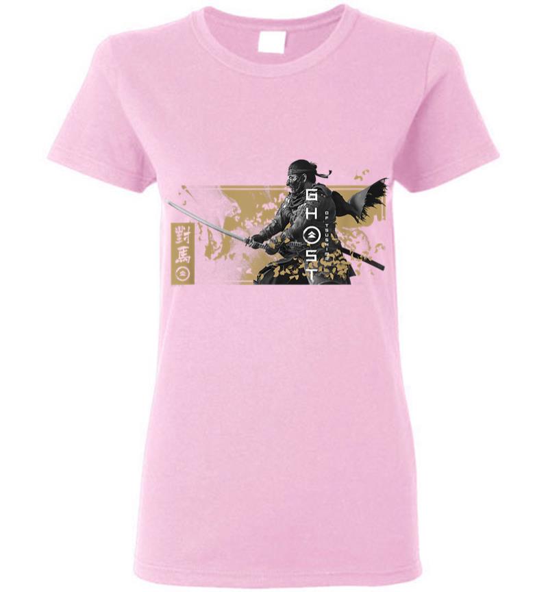 Inktee Store - Ghost Of Tsushima Katana With Falling Leaves Women T-Shirt Image