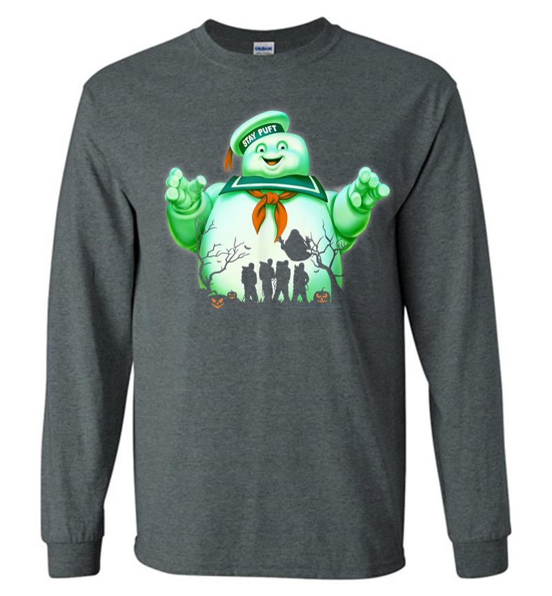 Inktee Store - Ghostbusters Marshmallow Man Group Shot Silhouette Long Sleeve T-Shirt Image
