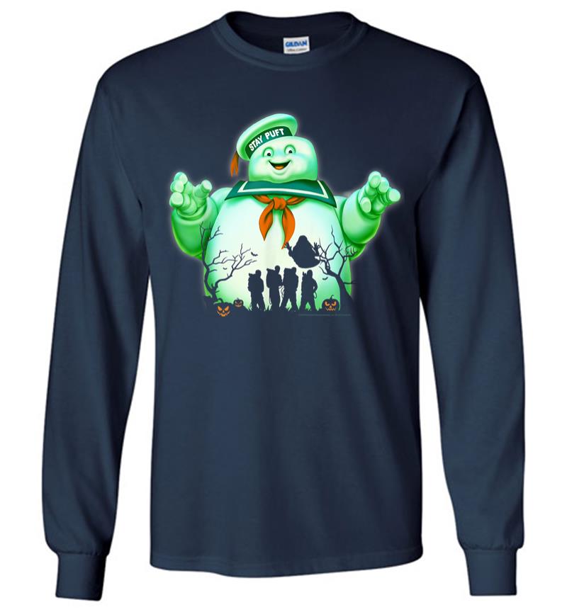 Inktee Store - Ghostbusters Marshmallow Man Group Shot Silhouette Long Sleeve T-Shirt Image