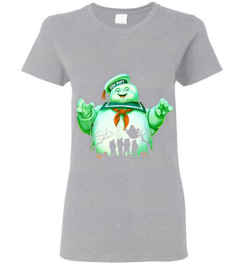 Inktee Store - Ghostbusters Marshmallow Man Group Shot Silhouette Women T-Shirt Image