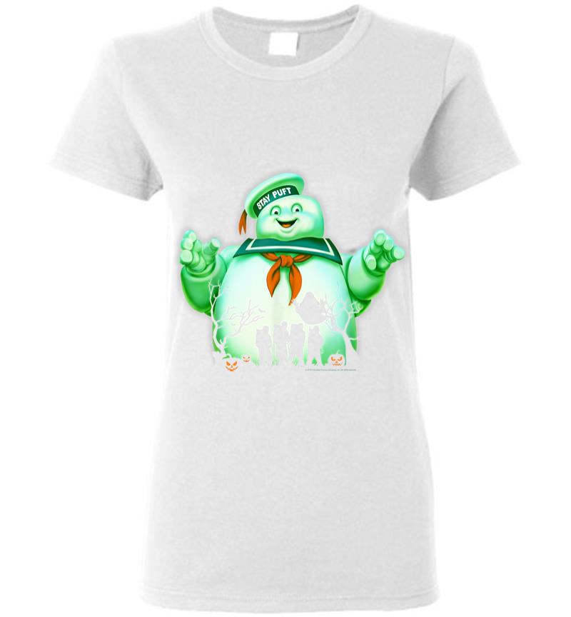 Inktee Store - Ghostbusters Marshmallow Man Group Shot Silhouette Women T-Shirt Image