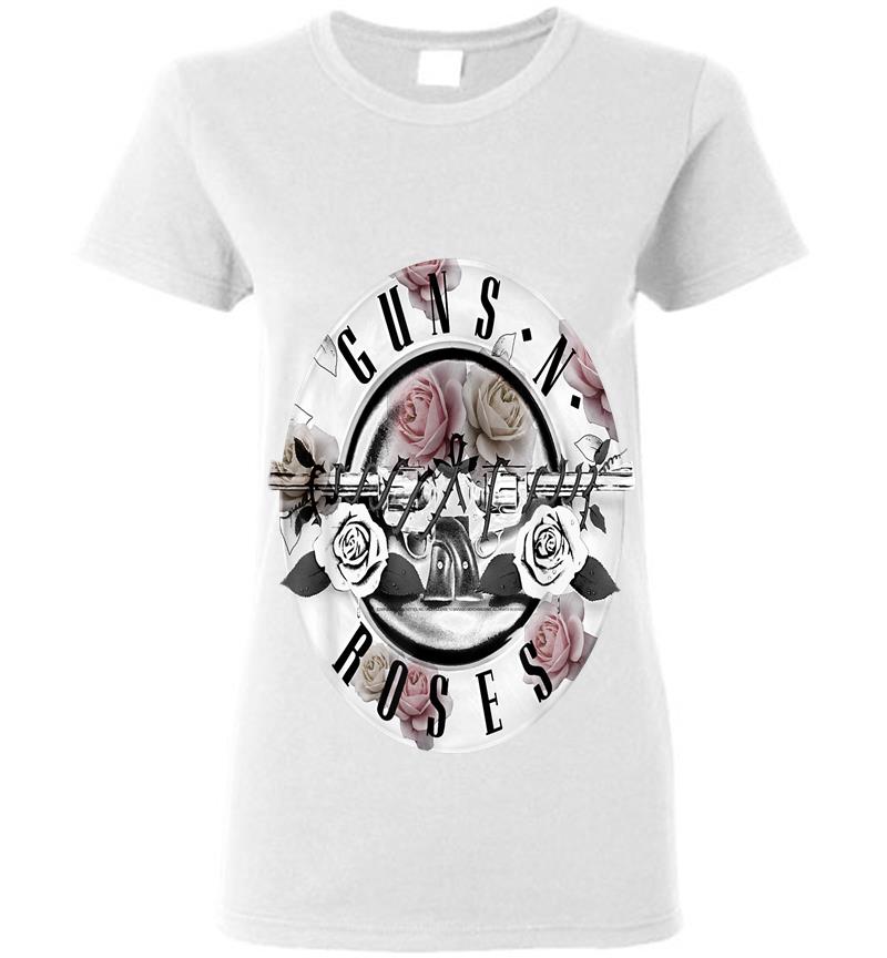 Inktee Store - Guns N Roses Floral Bullet Logo Womens T-Shirt Image