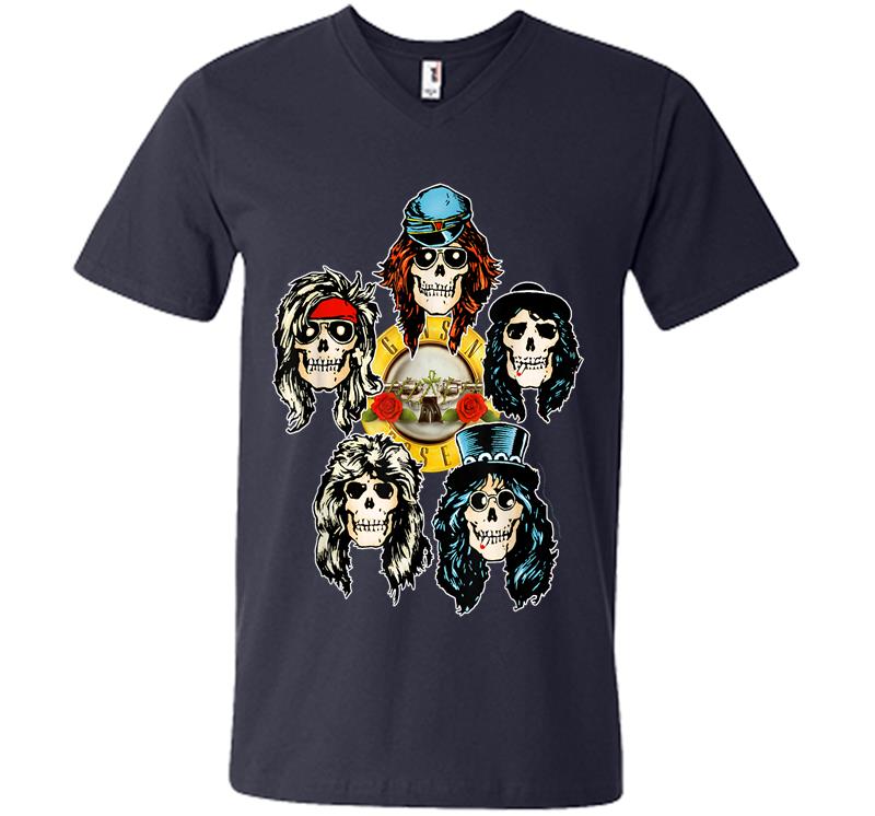 Inktee Store - Guns N' Roses Official Skull Heads V-Neck T-Shirt Image