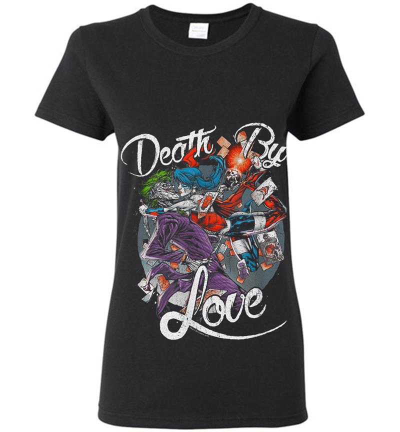 Harley Quinn Joker Death By Love Womens T-Shirt