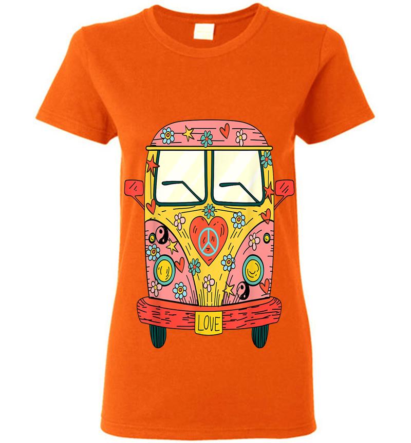 Inktee Store - Hippie Kostm Peace Love Flower Power Retro Camper Bus Womens T-Shirt Image