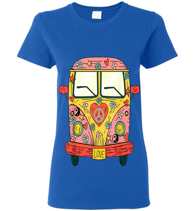 Inktee Store - Hippie Kostm Peace Love Flower Power Retro Camper Bus Womens T-Shirt Image