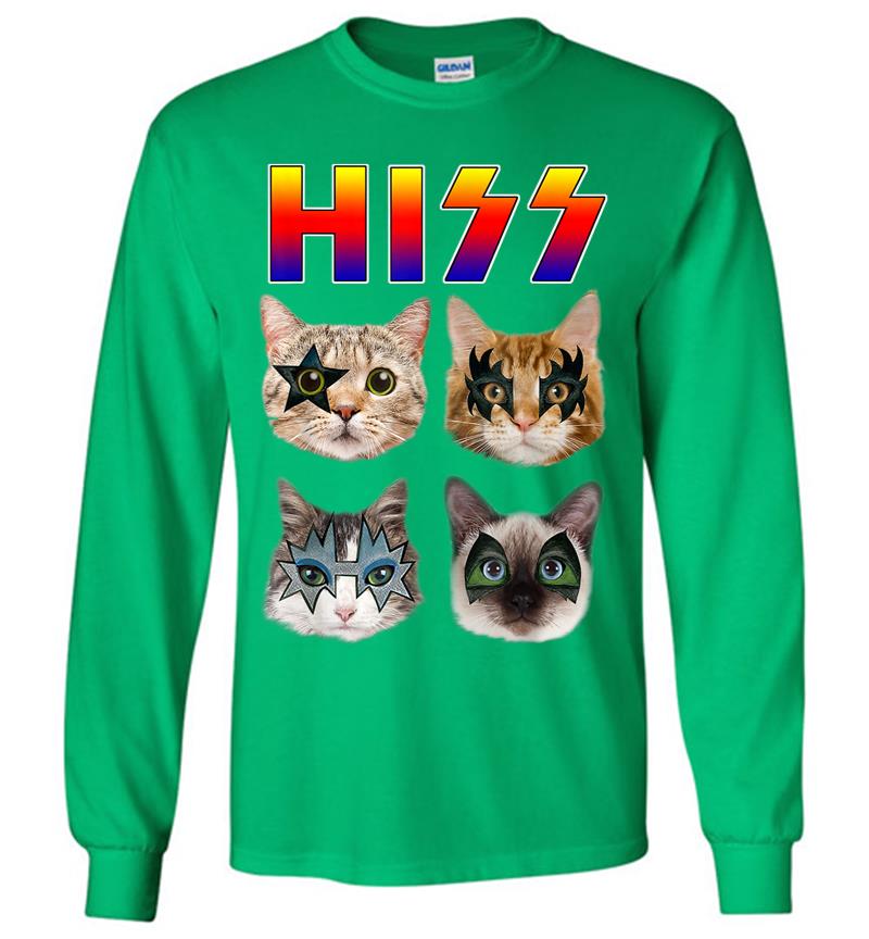 Inktee Store - Hiss Funny Cats Kittens Rock Rockin Gift Tee Pun Long Sleeve T-Shirt Image