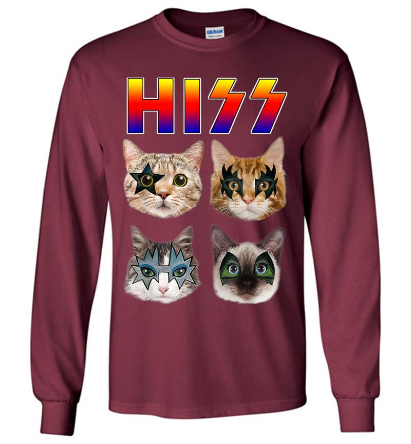 Inktee Store - Hiss Funny Cats Kittens Rock Rockin Gift Tee Pun Long Sleeve T-Shirt Image