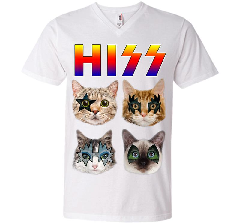 Inktee Store - Hiss Funny Cats Kittens Rock Rockin Gift Tee Pun V-Neck T-Shirt Image