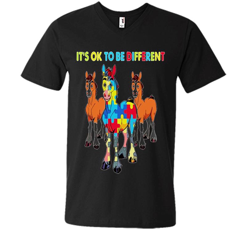 Horses Autism Its Ok To Be Different V-Neck T-Shirt