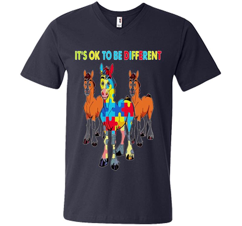Inktee Store - Horses Autism Its Ok To Be Different V-Neck T-Shirt Image