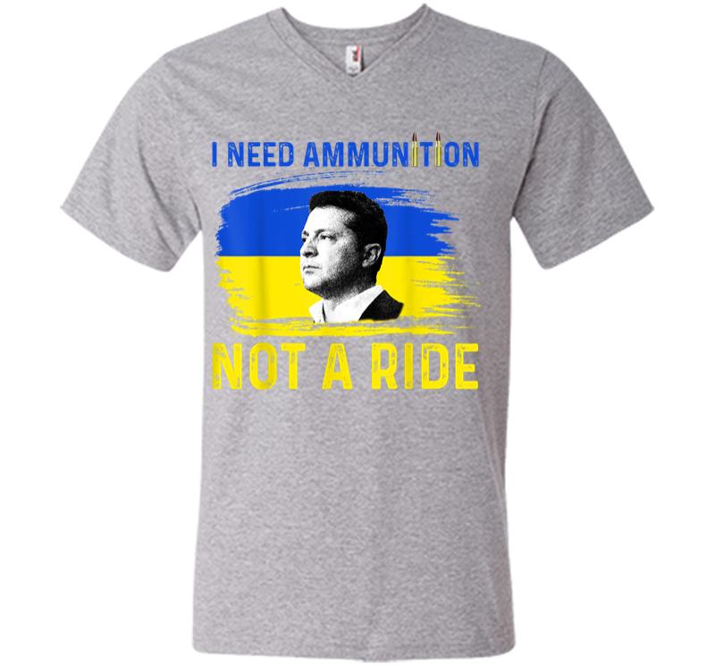 Inktee Store - I Need Ammunition Not A Ride Ukraine President Zelenskyy V-Neck T-Shirt Image