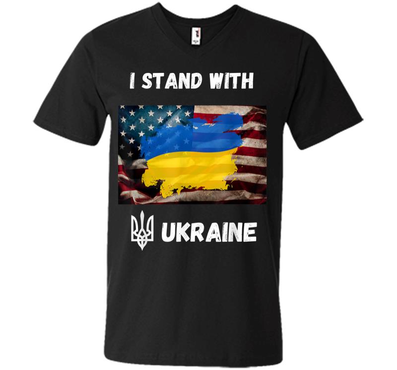 I Stand With Ukraine American Friendship Flag Roots V-neck T-shirt