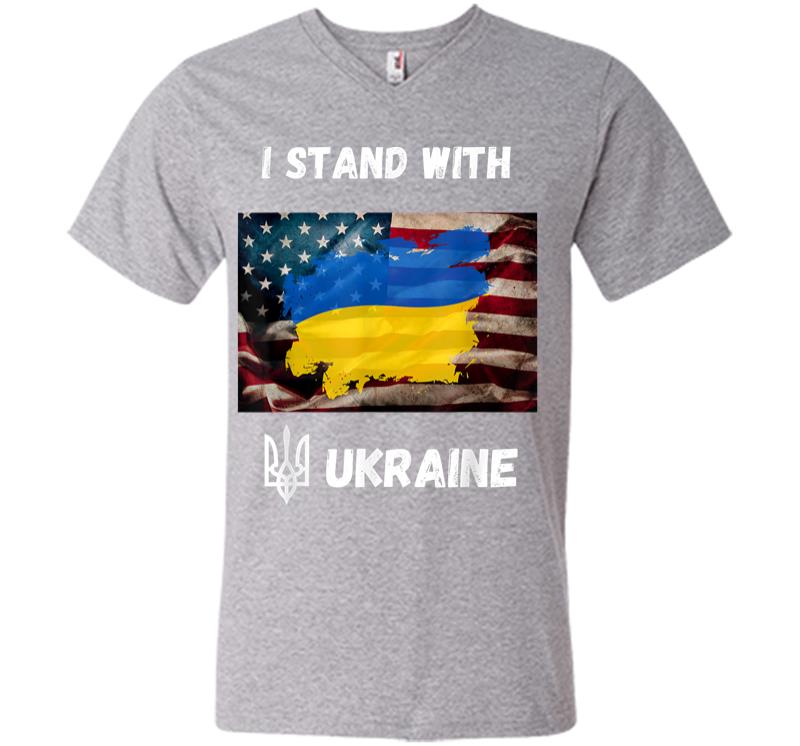 Inktee Store - I Stand With Ukraine American Friendship Flag Roots V-Neck T-Shirt Image