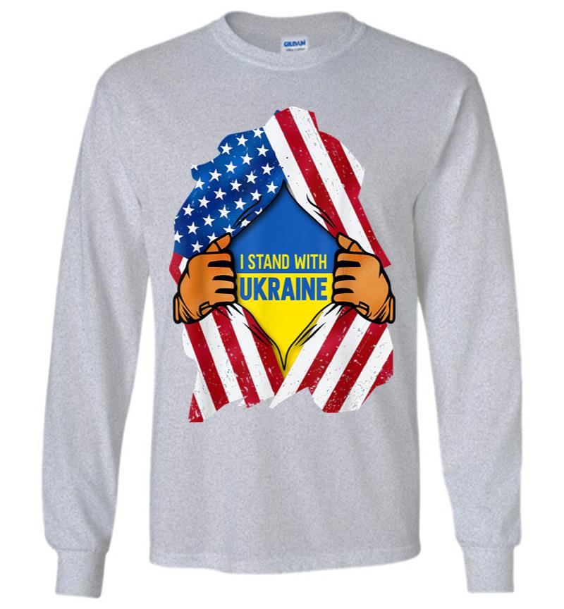 Inktee Store - I Stand With Ukraine Support Ukraine Ukrainian Flag Long Sleeve T-Shirt Image