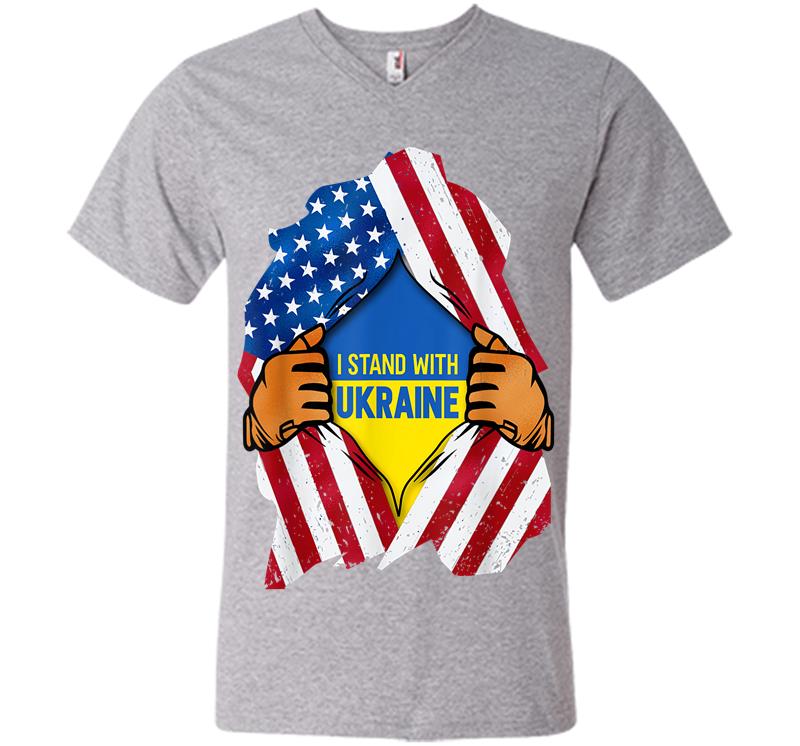 Inktee Store - I Stand With Ukraine Support Ukraine Ukrainian Flag V-Neck T-Shirt Image