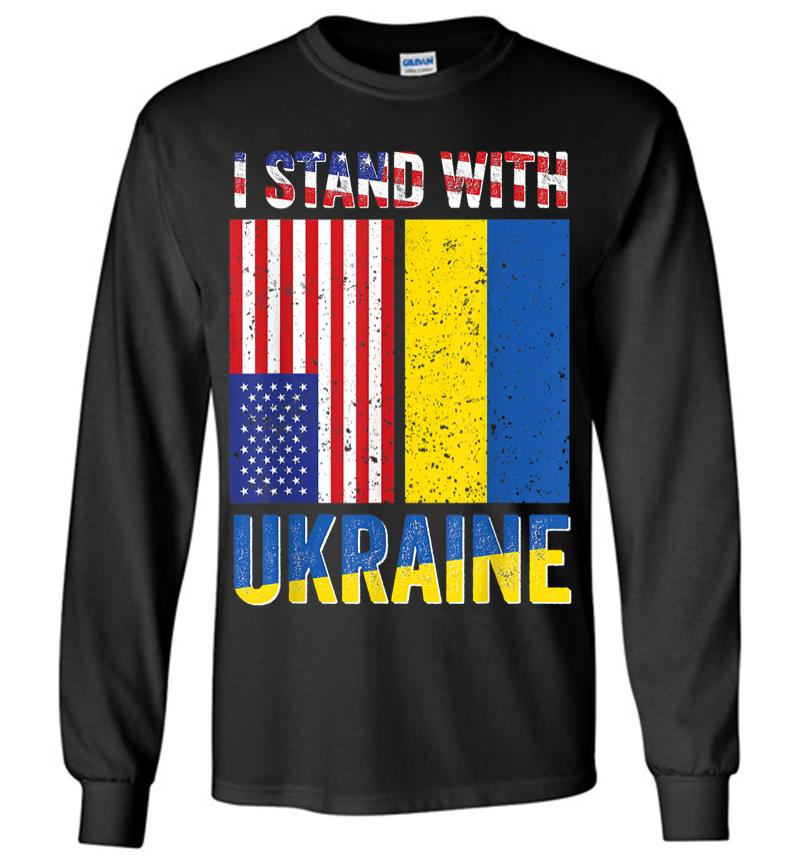 I Stand With Ukraine Support Ukrainian American Usa Flag Long Sleeve T-shirt