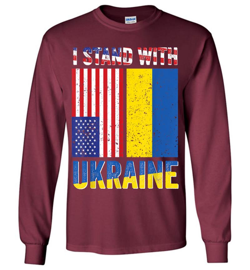 Inktee Store - I Stand With Ukraine Support Ukrainian American Usa Flag Long Sleeve T-Shirt Image