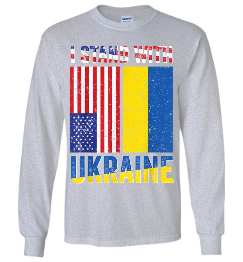 Inktee Store - I Stand With Ukraine Support Ukrainian American Usa Flag Long Sleeve T-Shirt Image