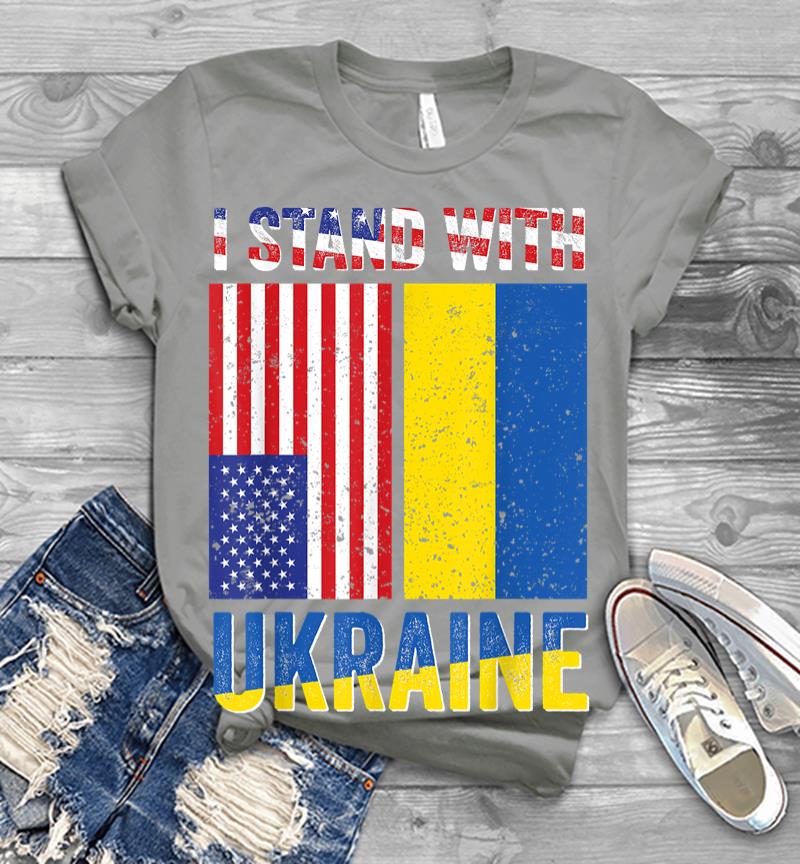 Inktee Store - I Stand With Ukraine Support Ukrainian American Usa Flag Men T-Shirt Image
