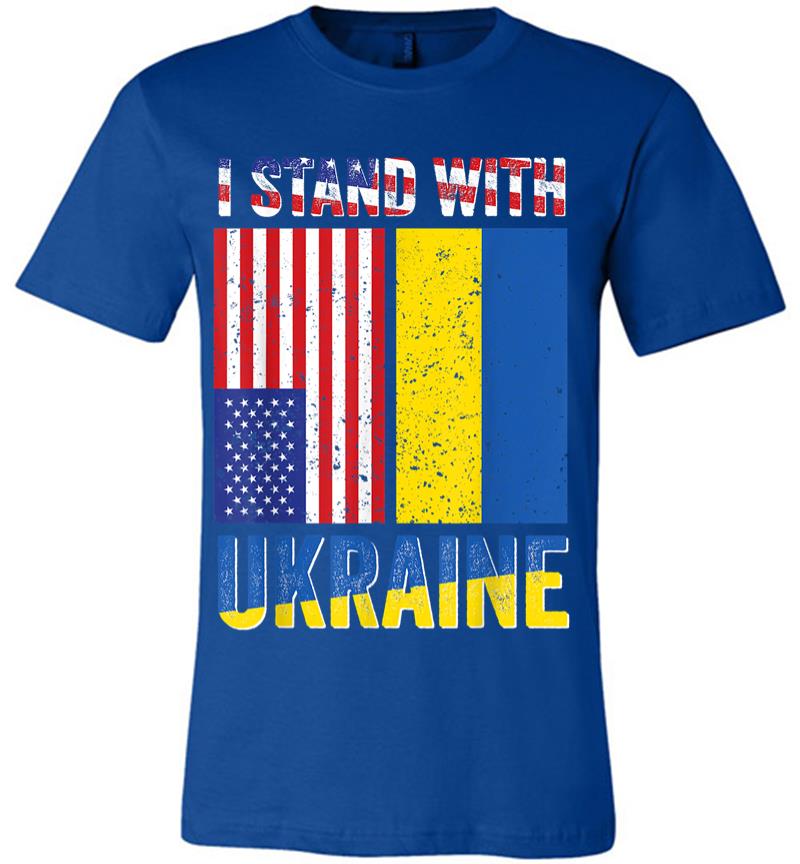 Inktee Store - I Stand With Ukraine Support Ukrainian American Usa Flag Premium T-Shirt Image