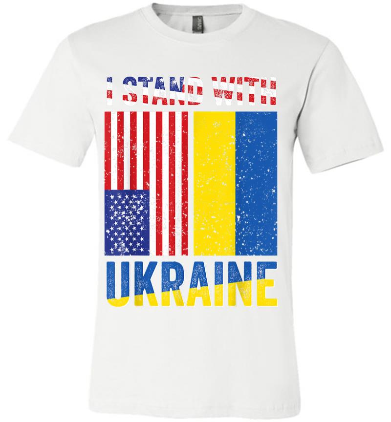 Inktee Store - I Stand With Ukraine Support Ukrainian American Usa Flag Premium T-Shirt Image