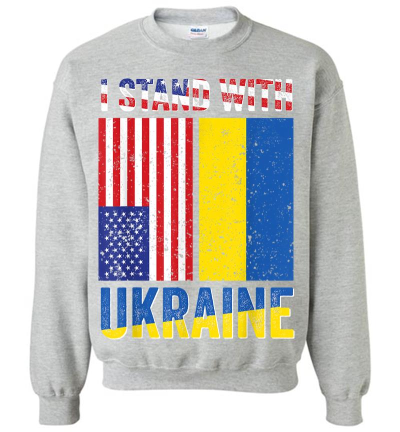 Inktee Store - I Stand With Ukraine Support Ukrainian American Usa Flag Sweatshirt Image